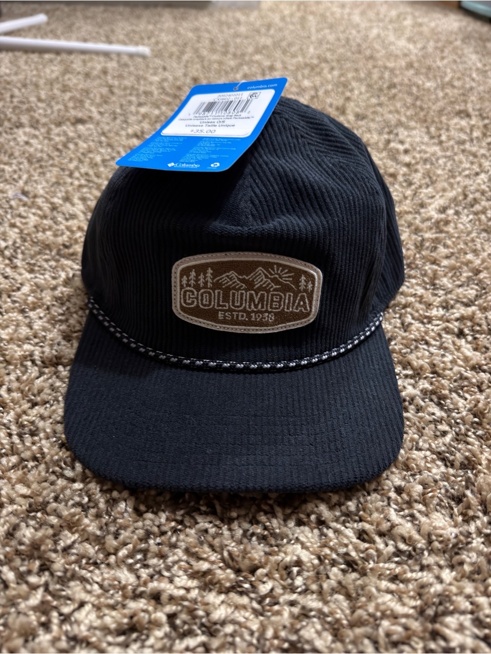 Columbia Hat Mens Snapback Black Corduroy Packsaddle Outdoor Rope Hiking Cap
